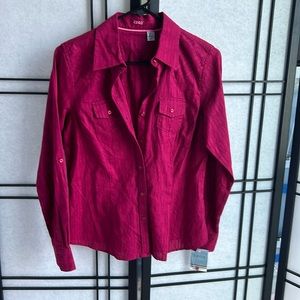 NWT IZOD Cotton Magenta Cotton Button Down LS Top